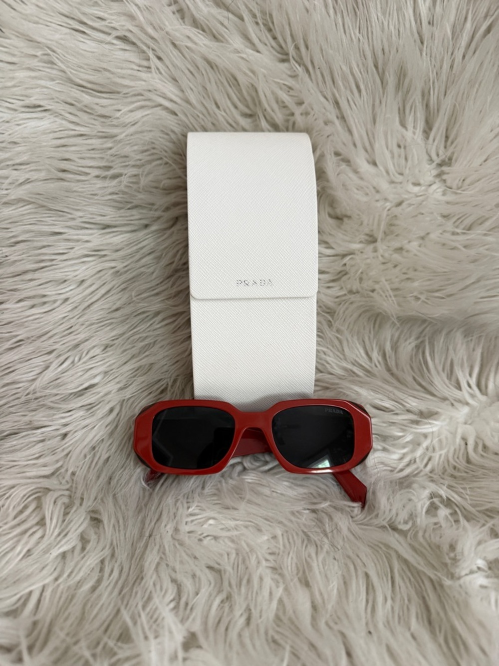 Prada Red Rectangular Sunglasses with Black Lenses